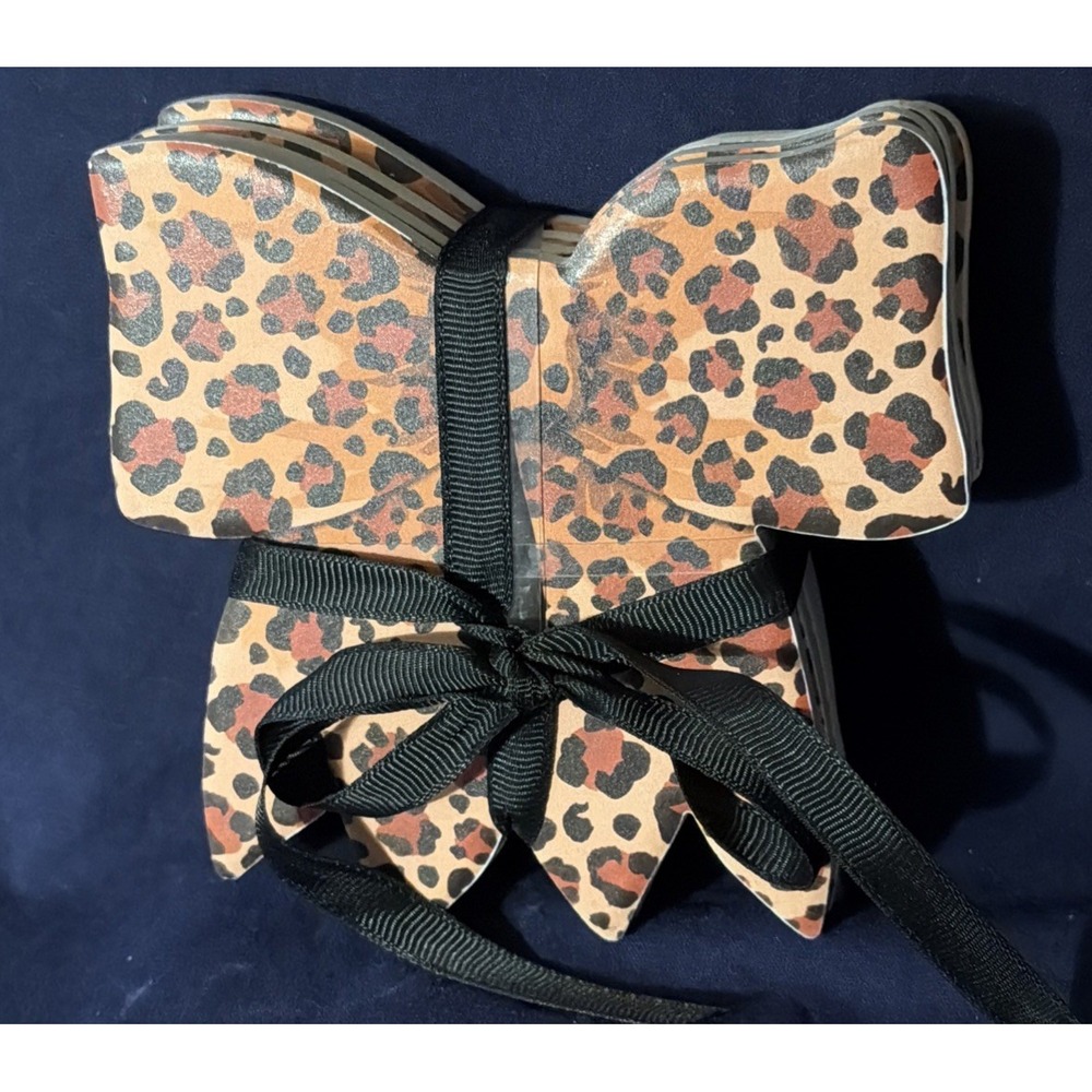 Leopard Bow Coaster Set of 4 DRINK COASTERS 4.5" X 4.75 fig & Fern NEW